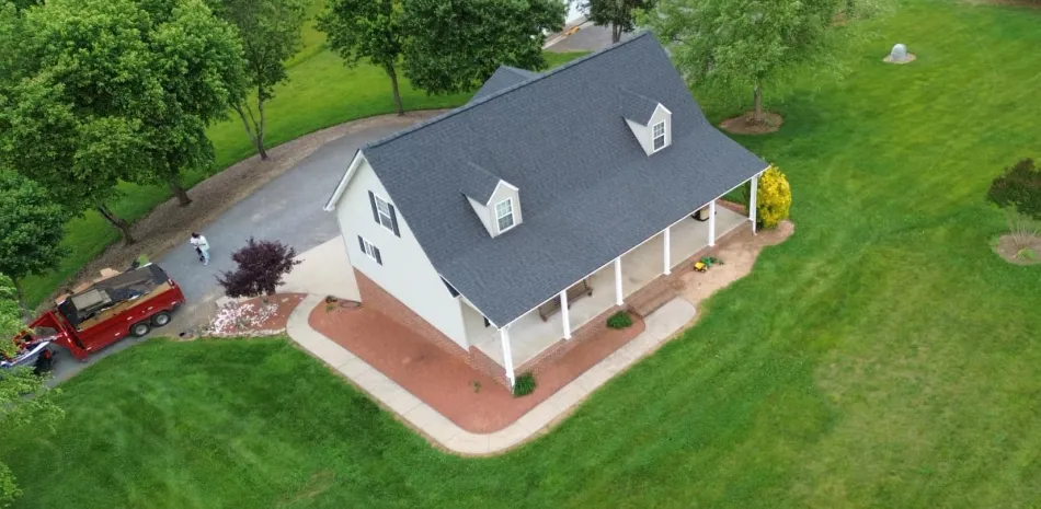 Drone view of a roof inspected in Mooresville, NC